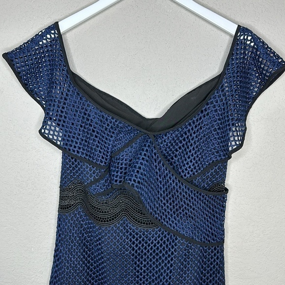 Saylor Luca Mini Dress Drop One Shoulder Navy Blue Mesh size Medium - Picture 9 of 16